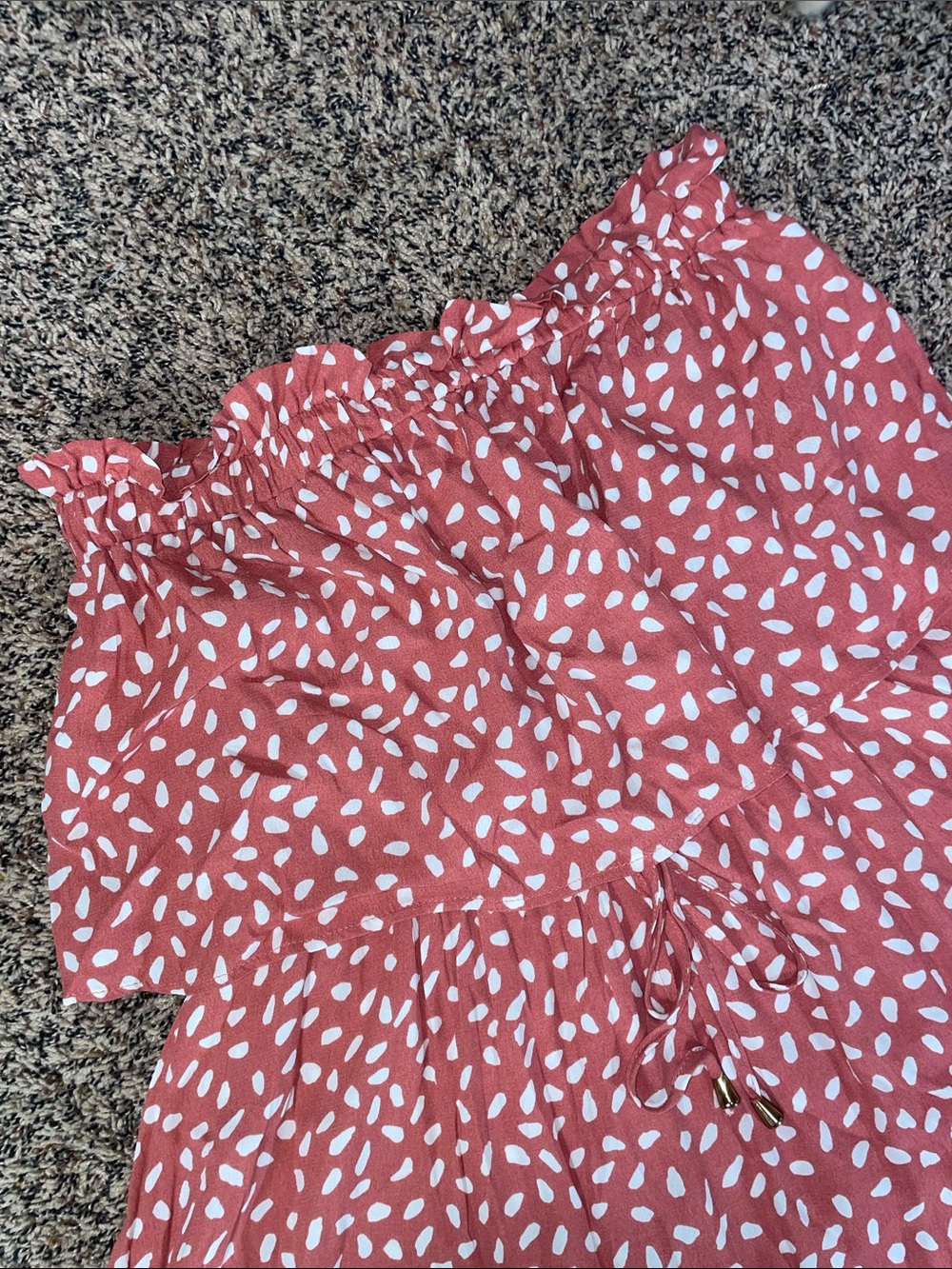 Strapless Romper Ruffle Bodice Tie Waist Mauve White Dots Woman’s Size L | EUC - Picture 3 of 6